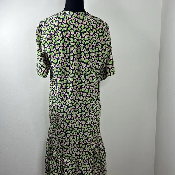 TUCKER NYC Green Laura Silk Midnight Leo Animal Print Dress XS